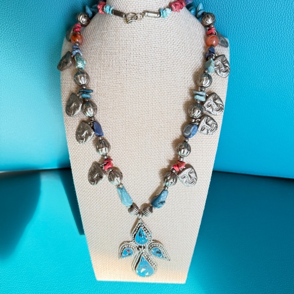 Angel Turquoise Angel Cross Pendant Necklace with Pewter Mask Beads - Picture 5 of 8